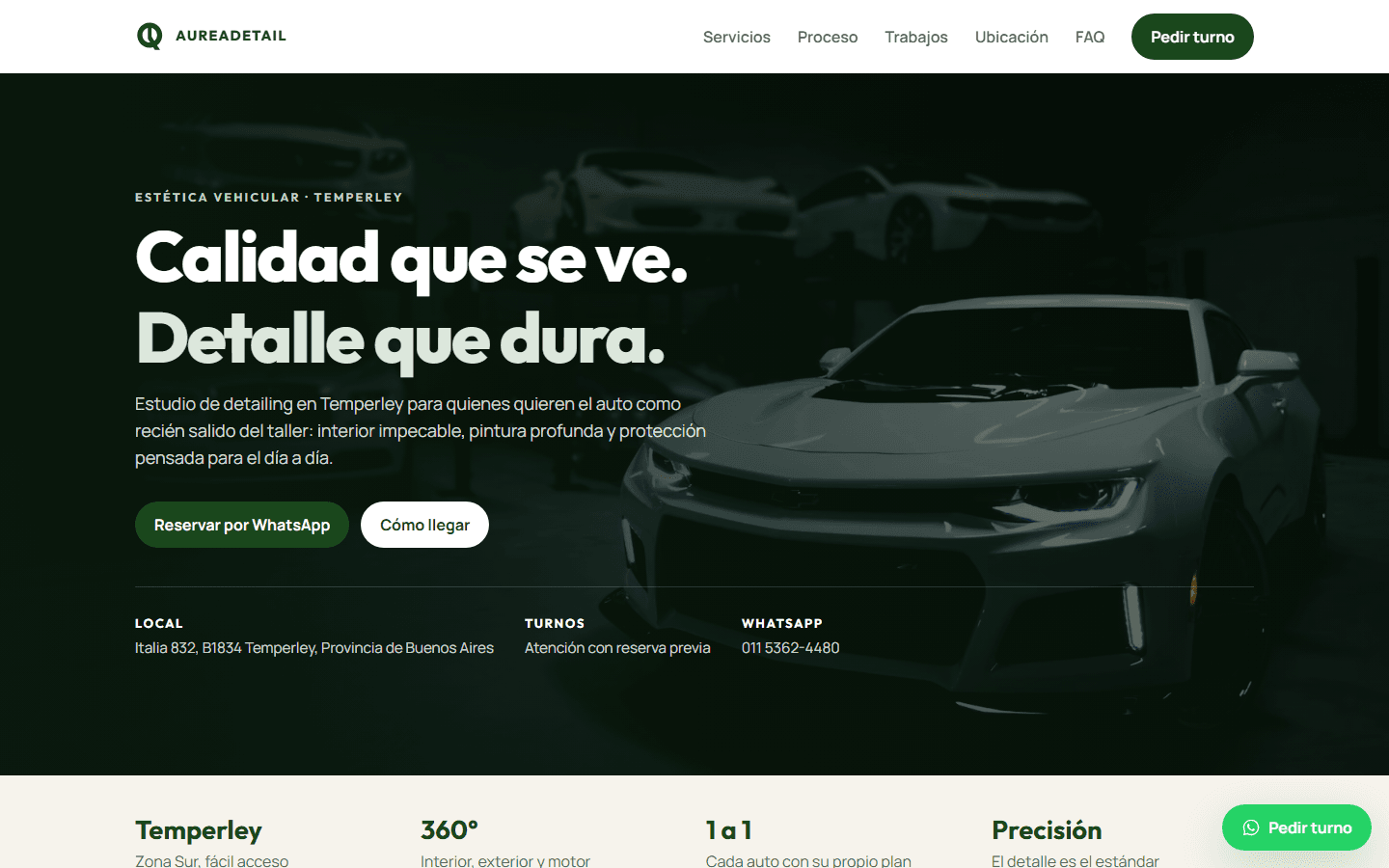 Sitio web de Aurea Detail, estética vehicular en Temperley, Zona Sur en computadora