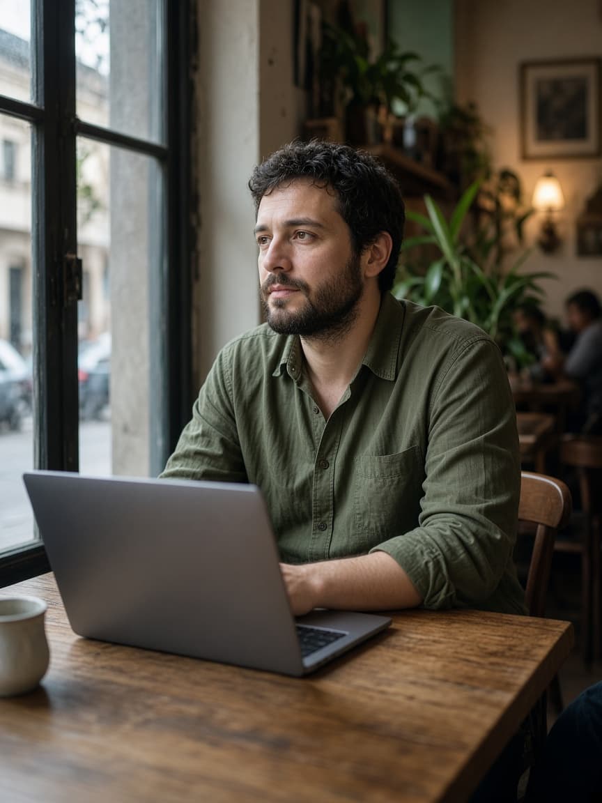 Retrato ilustrativo de un profesional trabajando en su sitio web