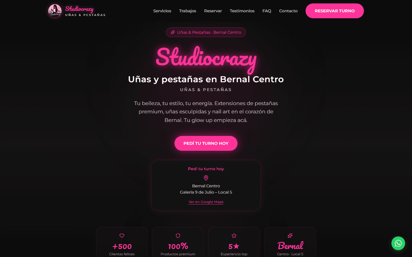Sitio web de Studiocrazy, estudio de uñas y pestañas